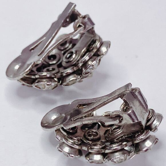 VTG 1950s Rhinestone Cluster Clip-On Earrings, Mid-Century Sparkle, Silver Tone - Picture 8 of 12